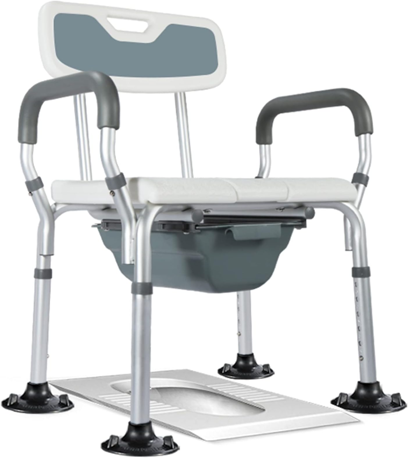 Heavy Duty Shower Chair Bedside Commode with Back, EVA Padded Bath Seat with Assist Grab Bar - Medical Anti-Slip Shower Bench Bathtub Stool for Elderly, Senior & Disabled