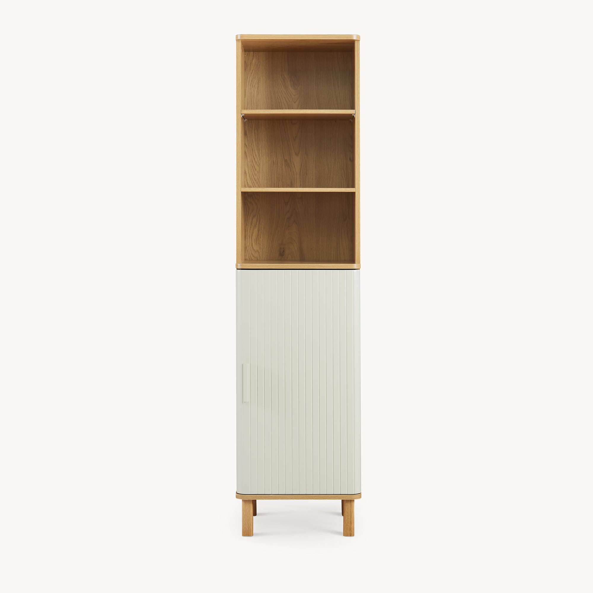 [en.casa] Mobile a Colonna con Anta e 3 Vani Aperti Armadio da Bagno Multiuso con Ripiani Scomparti Chiusi per Corridoio Cucina 160 x 42 x 35 cm - Effetto Rovere/Avena Oatmeal