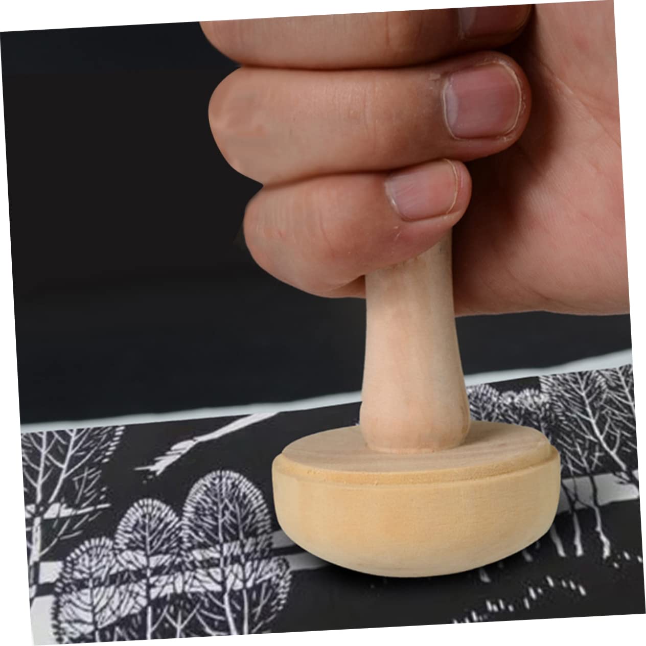 Housoutil 5pcs Wooden Mushroom Roller Ink Rubbing Printmaking Tools for Hand and Printing Comfortable Grip Durable Smooth Surface for School Use