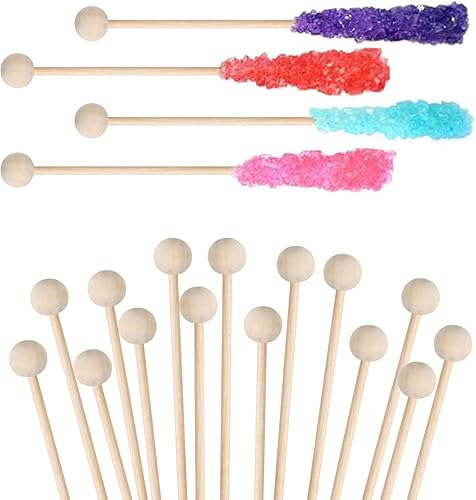 Miniatura 3 de BENBO 100 palitos de madera con bola, palitos de madera Swizzle Sticks Cake Candy Lollipop Coffee Aperitivo, brochetas agitadoras de bebidas para