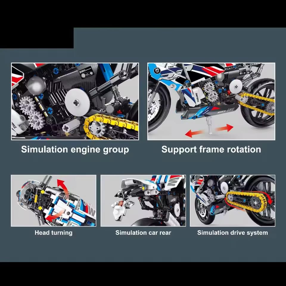 Image of Technic Racing Motorbike Building Blocks Set, 589 Pcs Motocross Racing Motorcycle Building Blocks Kit, Technic Racing Motorcycle Construction Toy for Children and Adults [6 Years +]