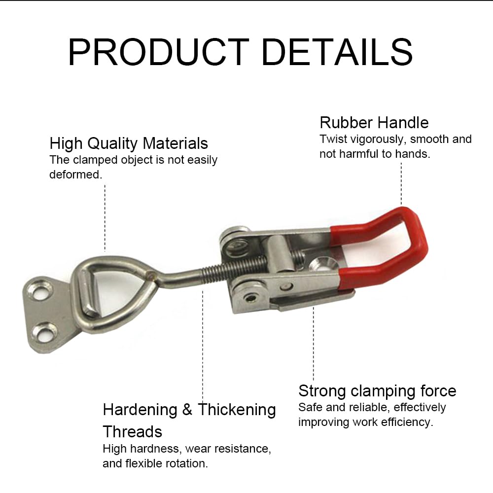 2PCS Adjustable Toggle Clamp, 102mm Toggle Catch Latch, Stainless Steel Toggle Clamp for Box Drawer Cabinet - Image 3