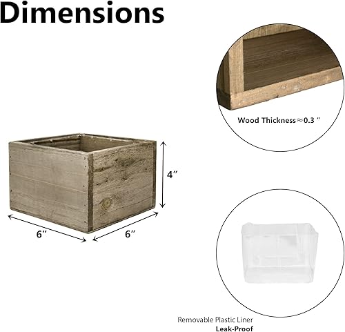 Miniatura 8 de CYS EXCEL Maceta cuadrada de madera blanca con forro de plástico extraíble (H 4 pulgadas de apertura 8 x 8 pulgadas)  Múltiples opciones de tamaño