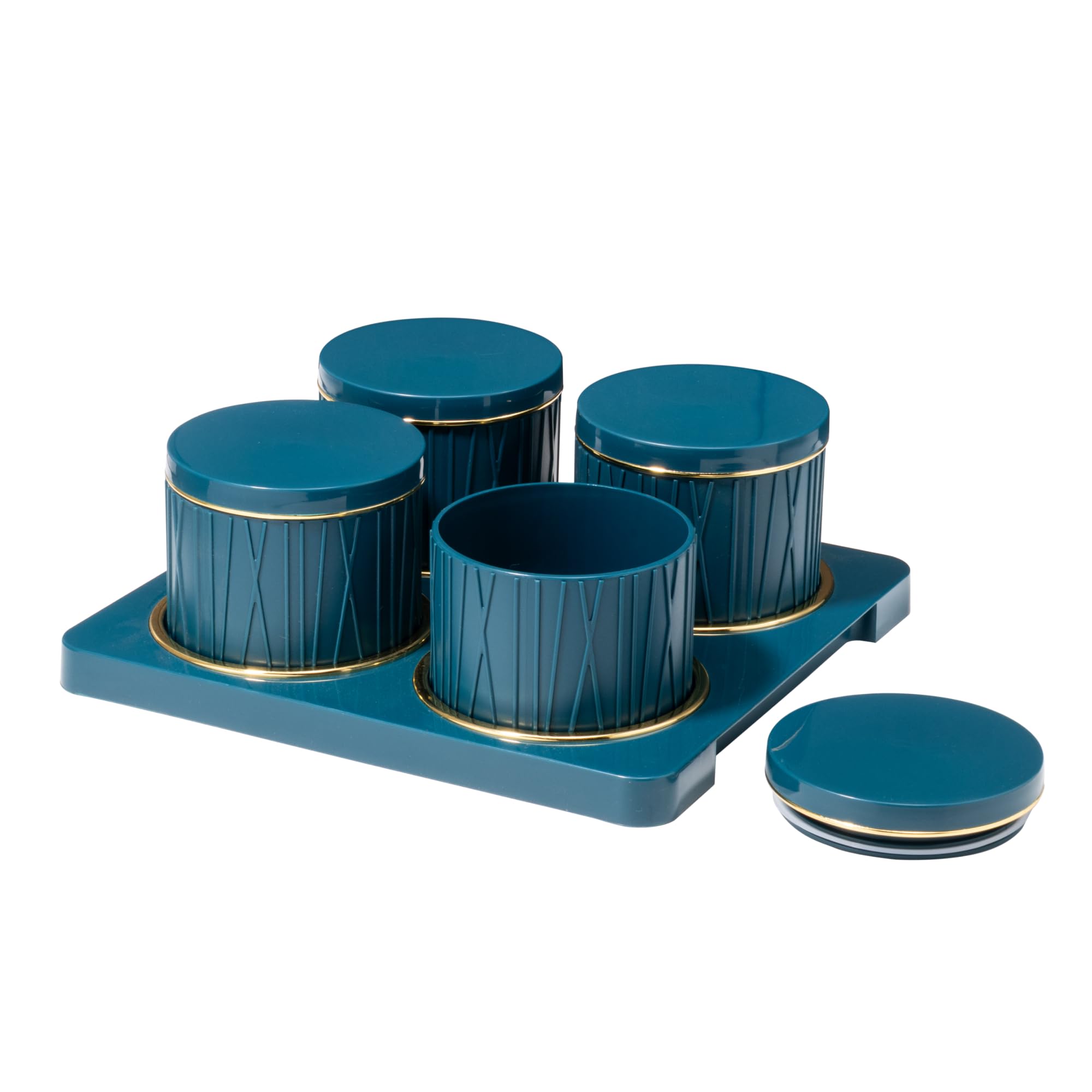 Selvel Dune Airtight Dry Fruit Container Tray Set -4 Pcs (450ml) -Multi-Color (Classic White, Repose Grey, Bluish Grey) Polypropylene with Subtle Gold Rim (Emerald Green)