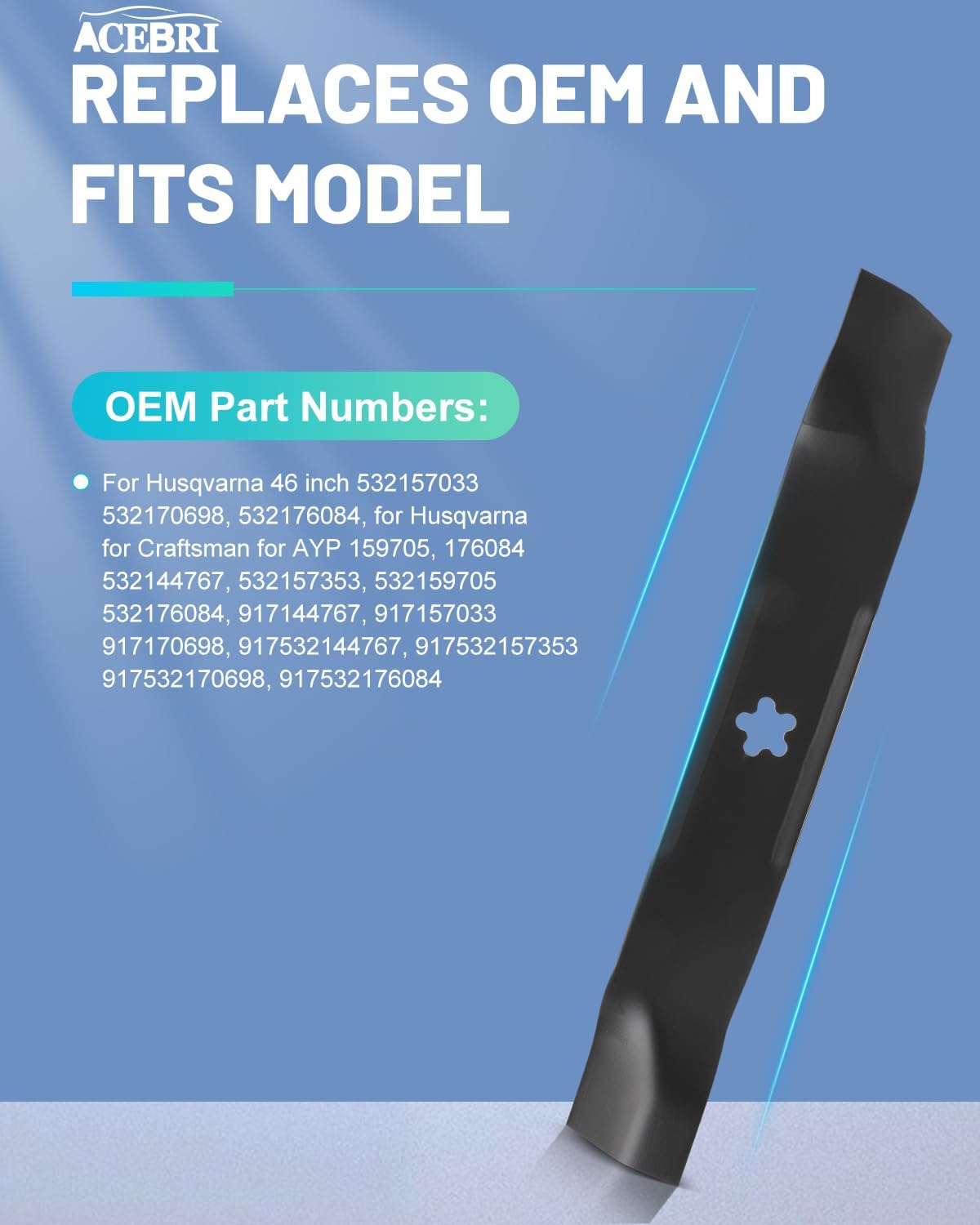 46 inch Mower Blades for Husqvarna for Craftsman for AYP 159705, 170698, 176084, 532176084, 532159705, 46" Decks for Husqvarna YTH 180 1746 2046 GTVH 205, 3 Pack
