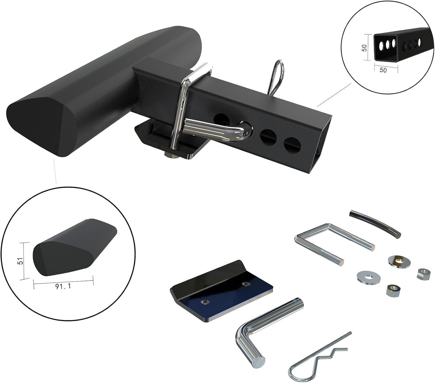 Black Horse Rear Hitch Step Black 12 in Long Compatible with 2" Hitch receivers-RAZ12B
