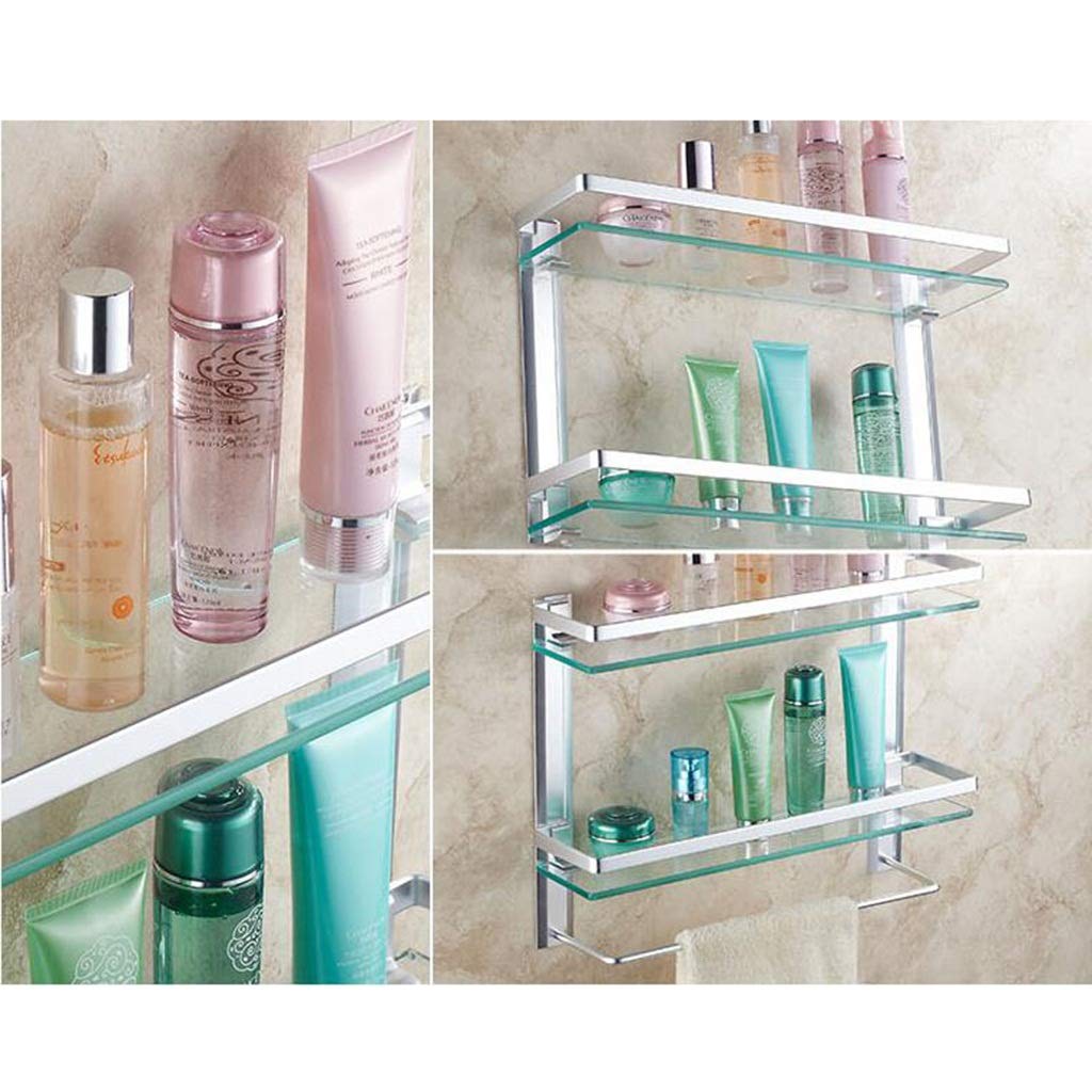 Estantes de baño de 2 Niveles Cesta de baño Estante de Almacenamiento Vidrio Templado Grueso Aluminio Montado en la Pared Estante de Almacenamiento de Cocina Estante de baño de Vidrio (Colo