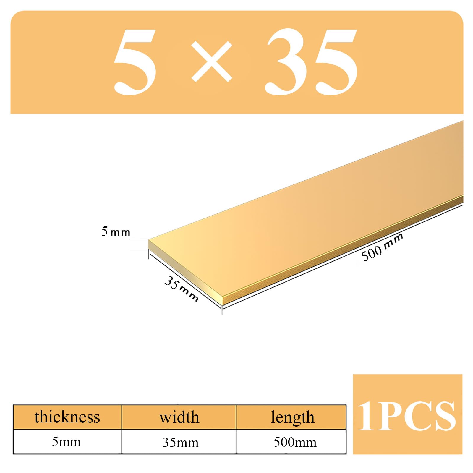 COYOUCO Brass Flat Bar Stock, 5Mm Thickness X20/25/30/35Mm Width X 500Mm Length Brass Plates Mill Stock for Knife Making, Craft,5 * 35 * 500mm