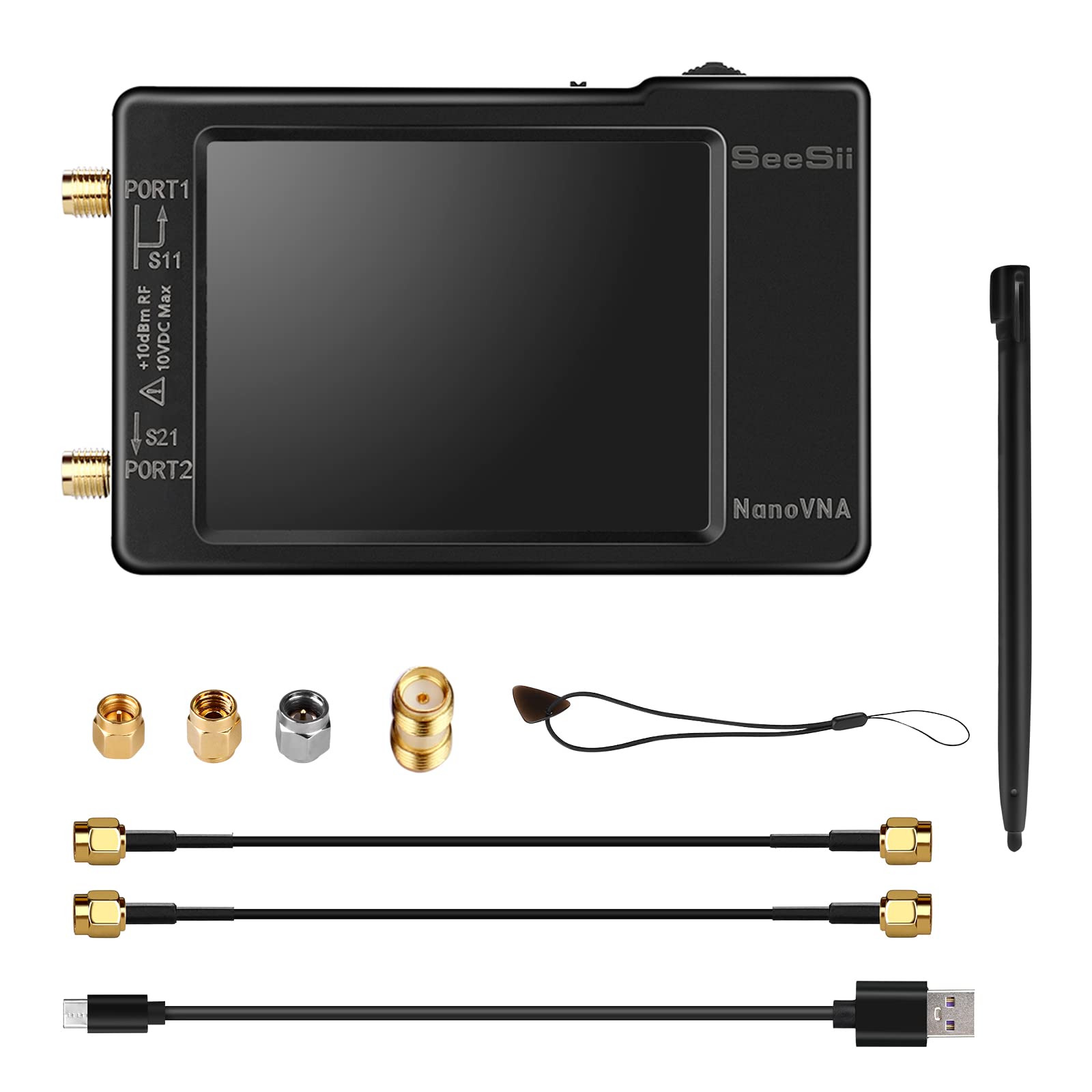 Seesii Analizator anteny NanoVNA-H, 2,8 cala, analizator sieci wektorowej 10 kHz – 1,5 GHz MF HF VHF UHF pomiar parametrów S, współczynnik napięcia fal stojących, faza, obsługa karty SD