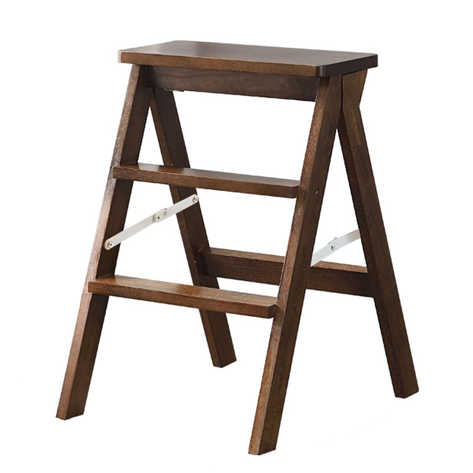 Foldable Ladder Kitchen High Bench Wooden Step Stool Three-step Ladder Rubber Wood Material (Color : A, Size : 63CM)