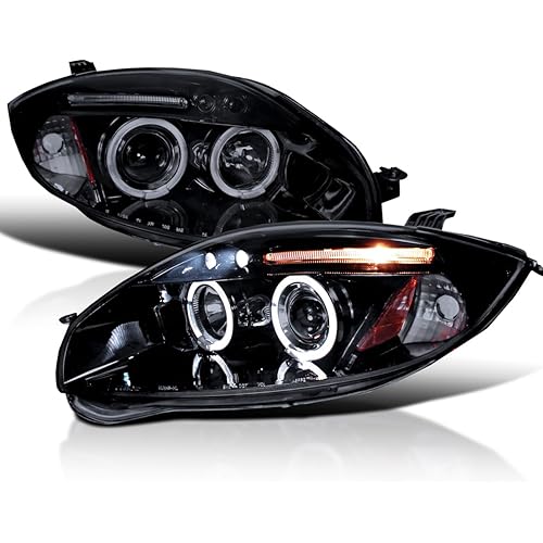 Spec-D Tuning LED Eyelid Halo Glossy Black Housing Smoke Lens Projector Headlights Compatible with 2006-2012 Mitsubishi Eclipse, Left + Right Pair Headlamps Assembly