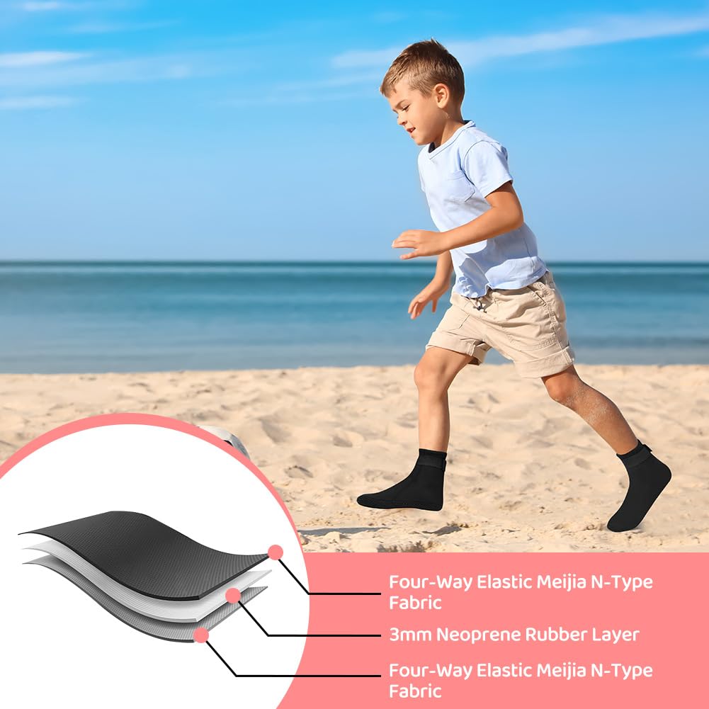 HAGOT Calzari Neoprene Bambini，Calzini da Muta in Neoprene da 3 mm, Calzini Termici per Bambini, Antiscivolo e Antigraffio da Sub per Piscina, Spiaggia, Immersioni e Snorkeling