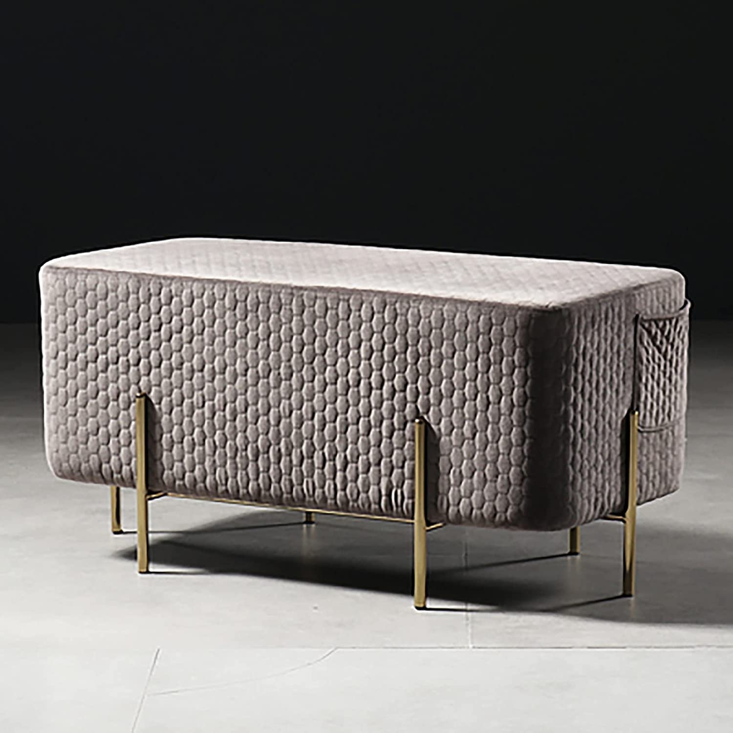 Banc ottoman en velours repose-pieds rembourré gris, banc d'appoint moderne multifonctions