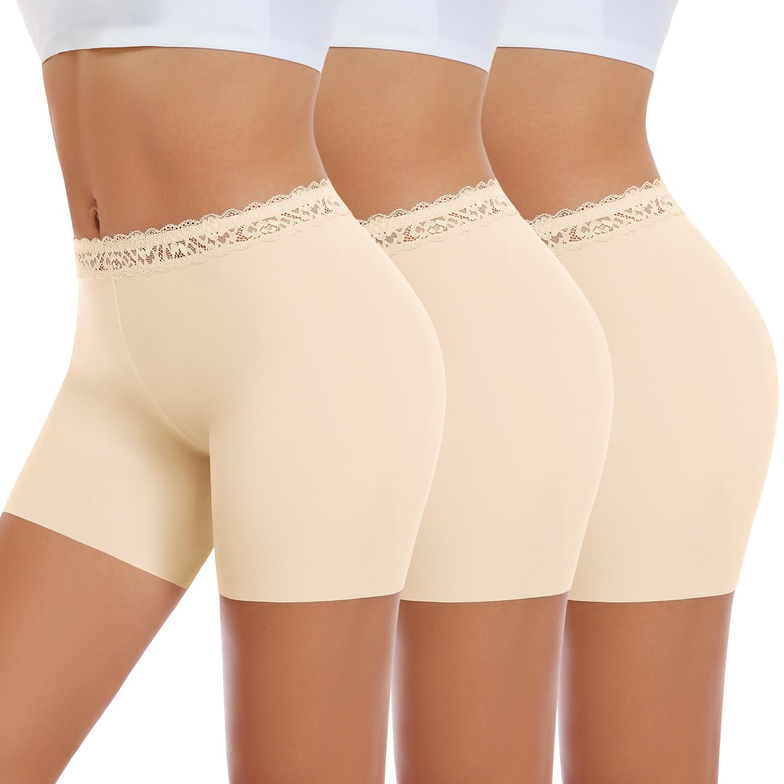 UMIPUBO Boxer Femme Shorty Dentelle Caleçons Calecon Culottes avec Entrejambe Anti Frottement Cuisse Sexy Short sous Vetements Feminins Stretch Slip Panty Lot de 3