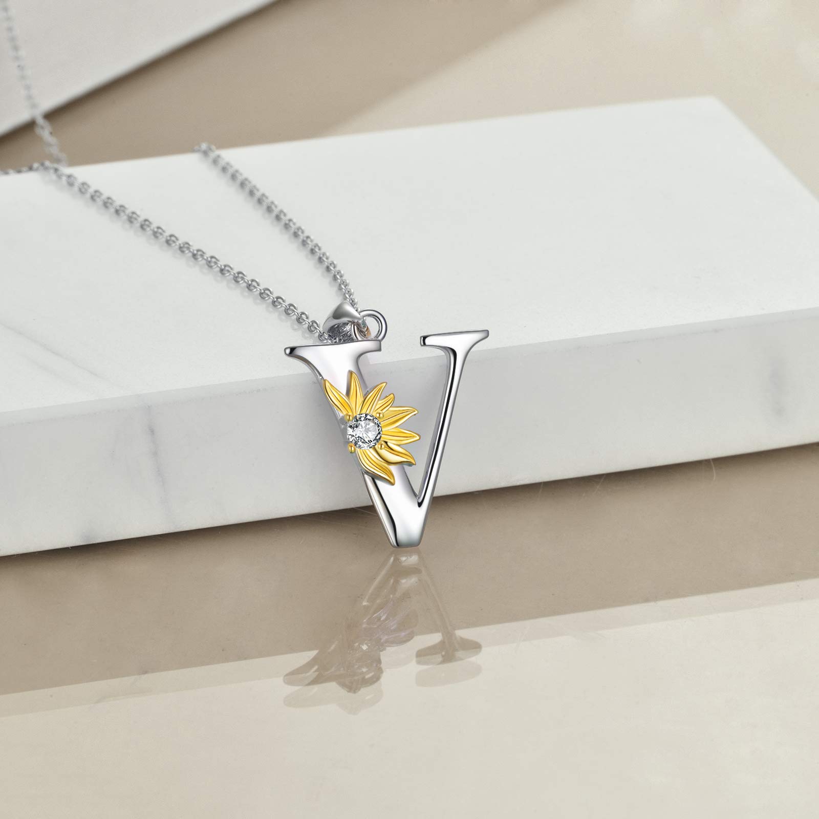 VONALA 925 Sterling Silber Sonnenblumen Halskette Sterling Silber Initial Alphabet Buchstabe Skript Name Anhänger Sonnenblumen Schmuck Geschenke für Frauen Mädchen
