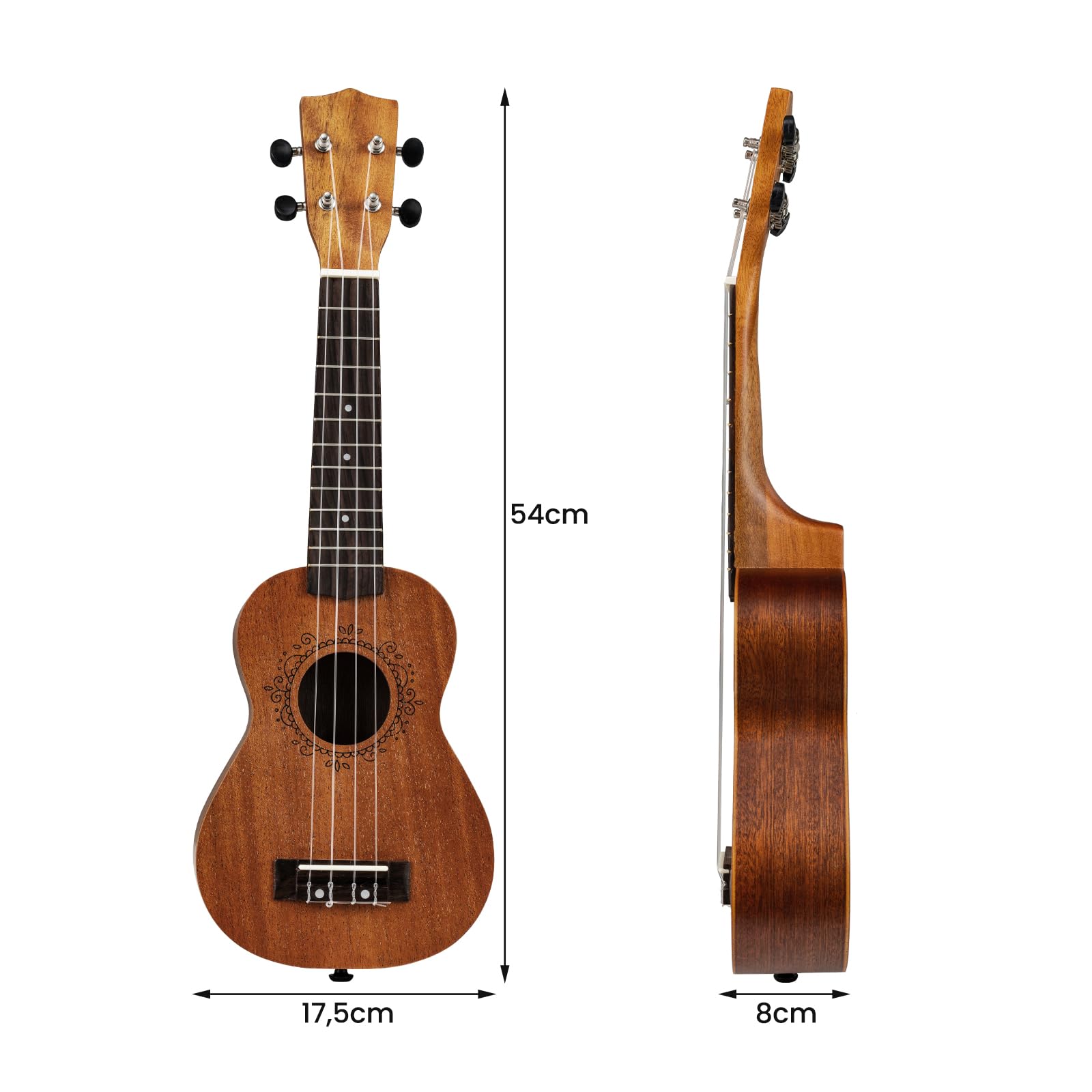 KOMFOTTEU Ukulele da 21 pollici in legno di mogano, set ukulele con tracolla regolabile, set chitarra con plettro e corde in nylon, borsa da trasporto, strumenti musicali per adulti e bambini