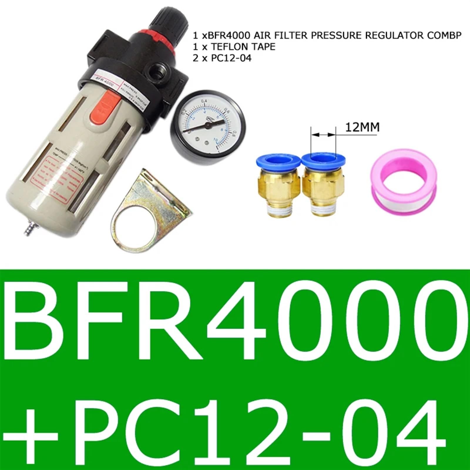 BFR2000 3000 4000 Pneumatic Source Treatment Unit Air Filter Pressure Regulator Compressor With Gauge Oil Separator 1Pcs(BFR4000 AND PC12-04)