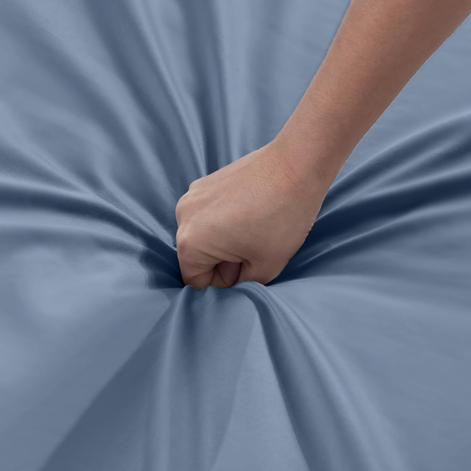 Warmstar 100% Cotton Twin Fitted Sheet Only, 600 Thread Count Sateen Soft Breathable Twin Size Fitted Bed Sheet Deep Pocket,Fits Mattress Up to 15",Denim Blue