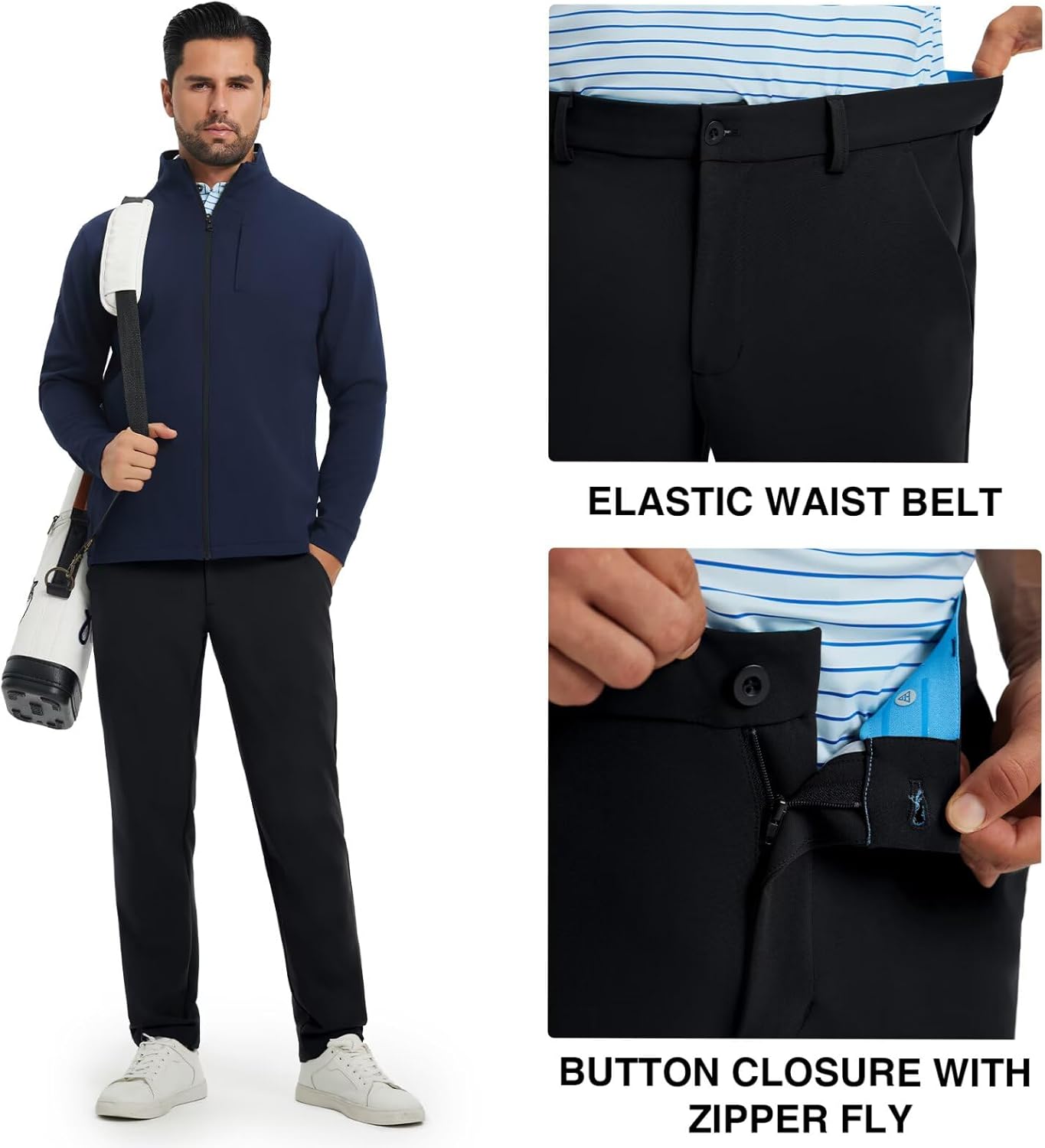 M MAELREG Men's Golf Pants Quick Dry Lightweight 30/32/34 Stretch Work Dress Casual Trousers with 4 Pockets Golf Pants Men - Image 3