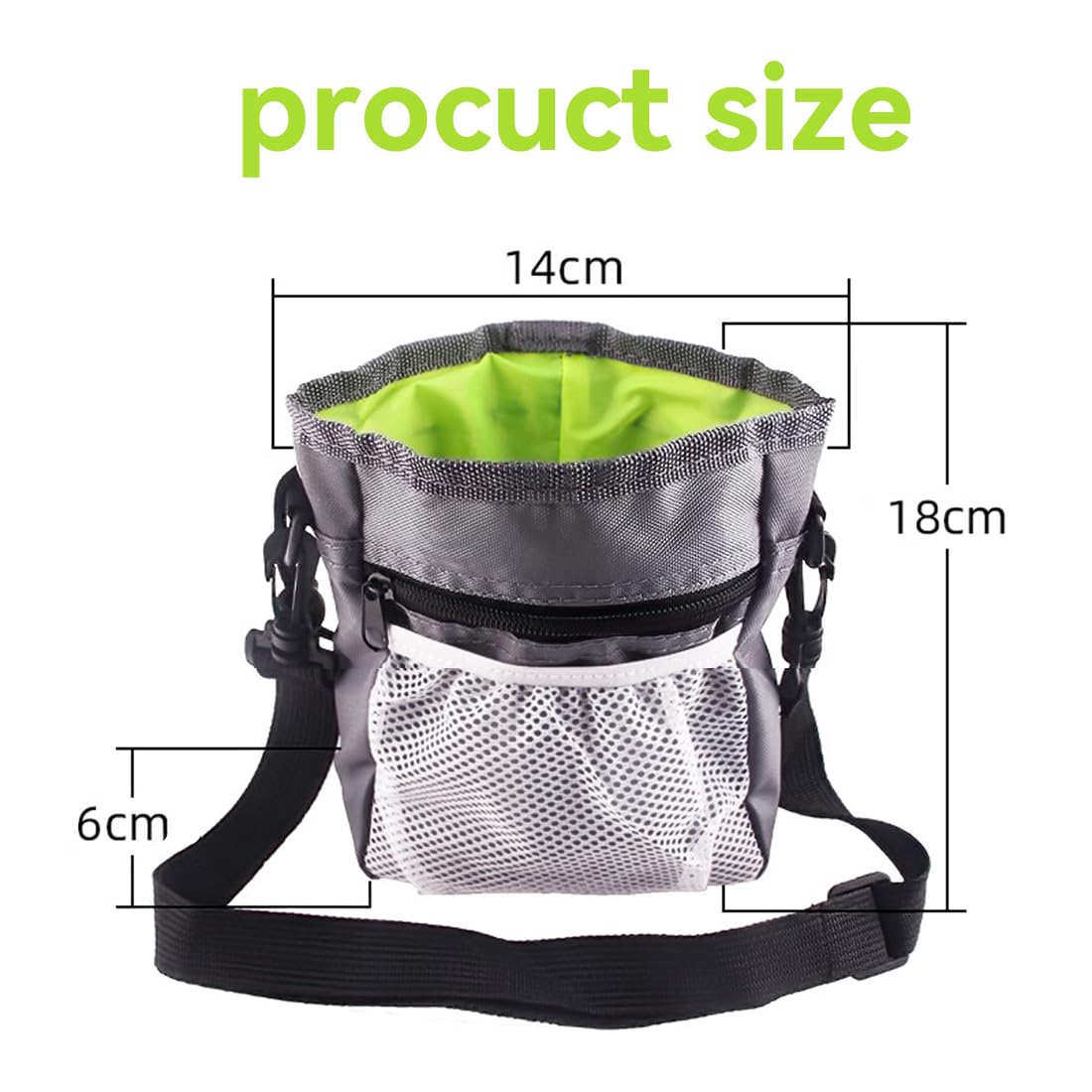 Borsa Premietti Multifunzione per Cane, Borsa in Nylon Oxford con 3 Modi d'Uso (Anca, Cintura, a Tracolla), Facile da Pulire, Grigio, 18x14x6cm, con Tasca per Sacchetti della Cacca