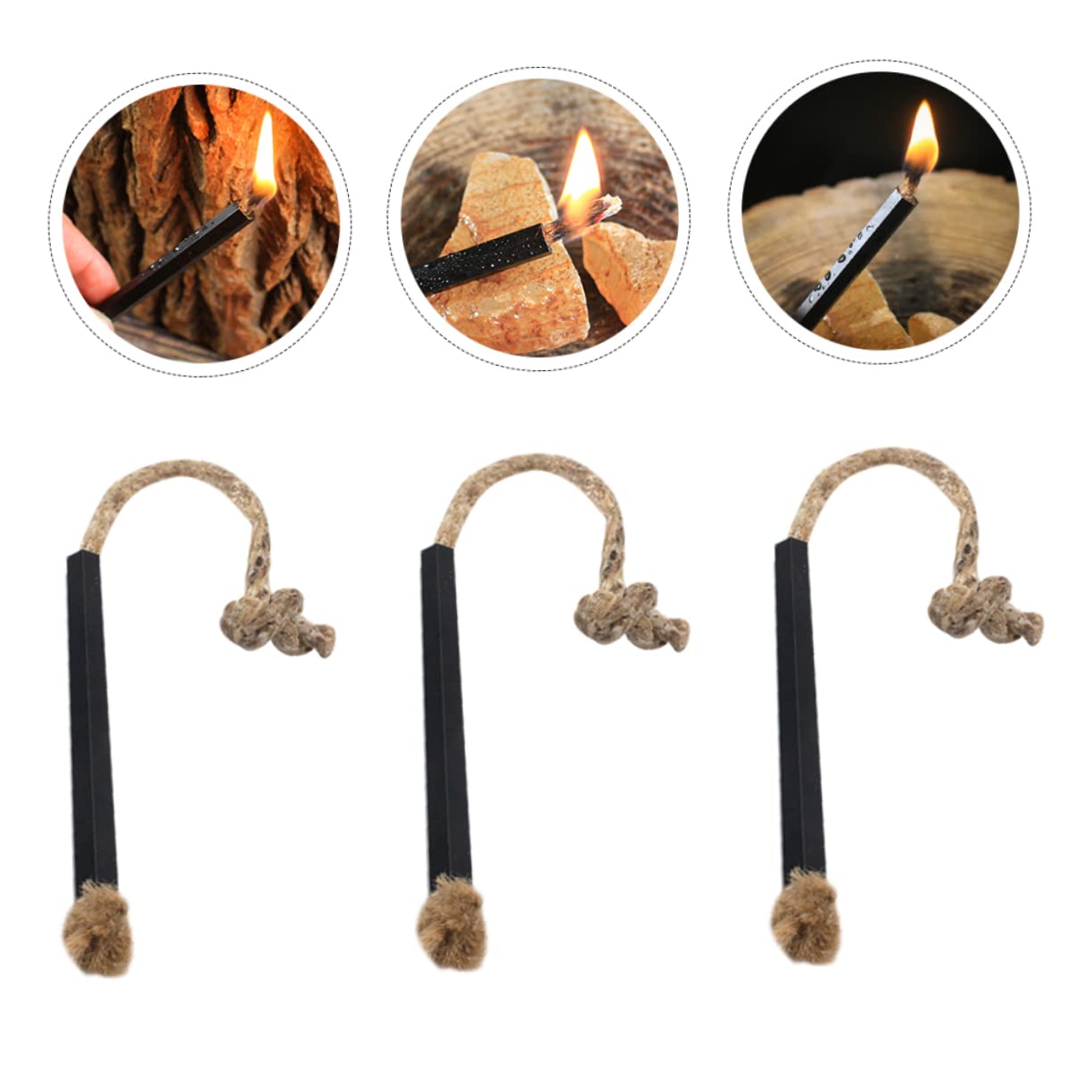 Toyvian 3 Sätze Anzündholz Outdoor-dochtseil Beginnend Feuerstarterseil Im Freien Feuerstartstock Brennbare Hanfschnur Camping-feuerstarter Docht Hanfschnur Hanfseil Schwarz 6 Stück * 3