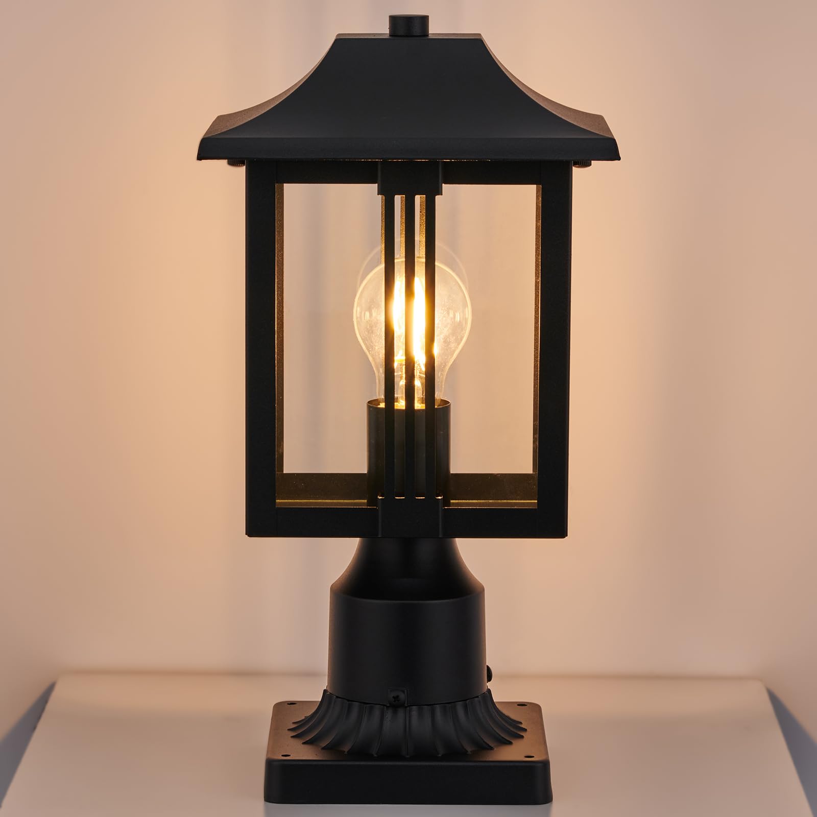 Post Lights Outdoor, Lamp Post Light Fixture with Pier Mount Base, Cast Aluminum Waterproof Outdoor Post Lights with Clear Glass for Outside Garden Patio,2572-1G