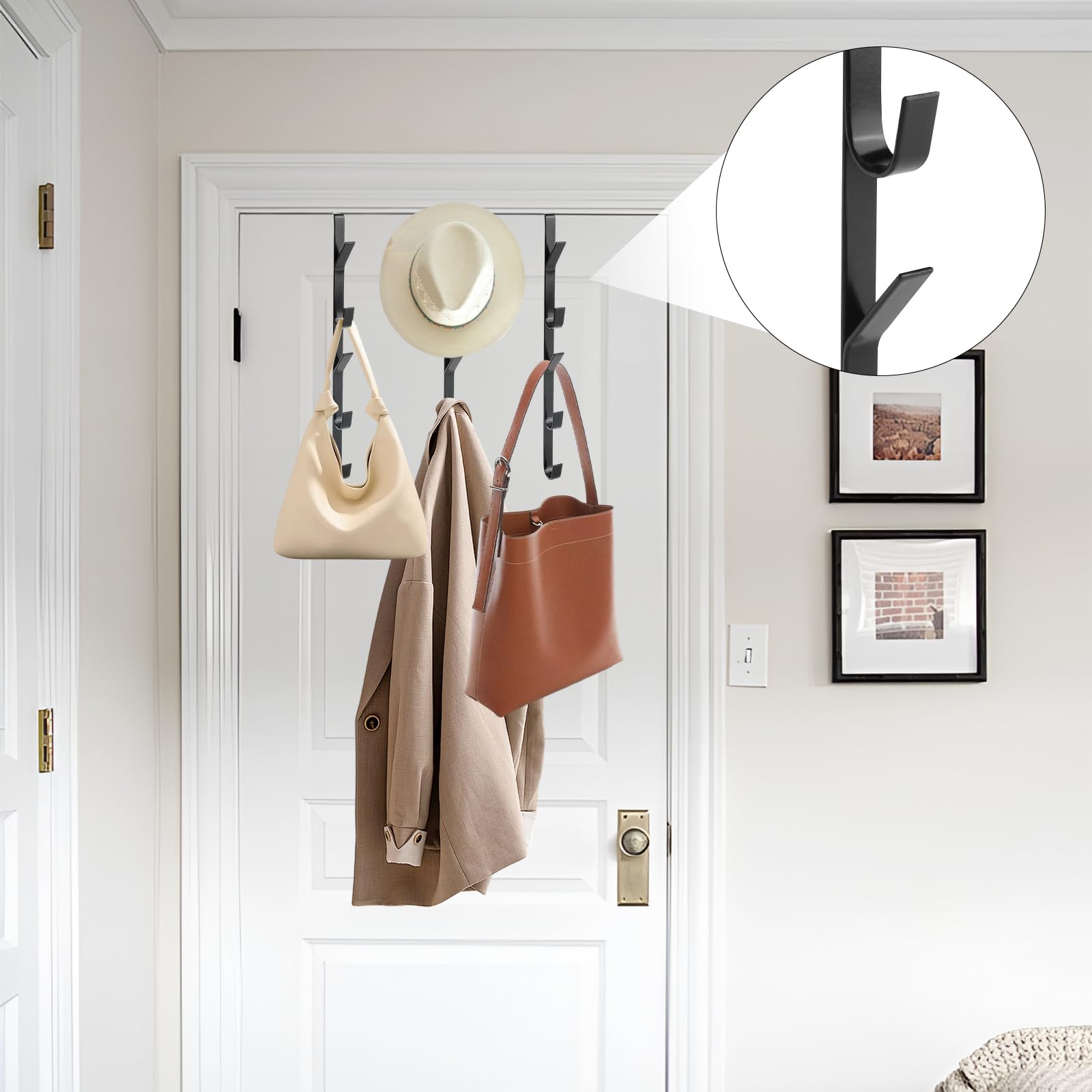 Colgador Puerta 5 Piezas x 5 Ganchos Perchero Puertas 30 cm Gancho Vertical para Puerta No es Necesario Taladrar para Ropa Toallas Sombreros Paraguas Ahorro de Espacio (Negro)
