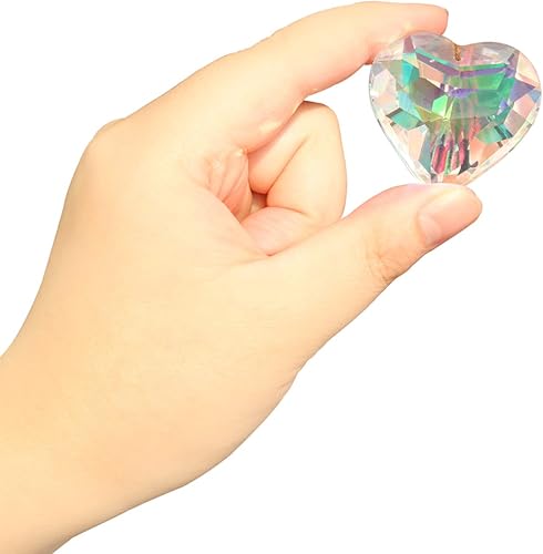 Miniatura 6 de Together-life Paquete de 2 colgantes de prisma de bola de cristal con forma de corazón, atrapasoles de cristal transparente para ventana, decoración