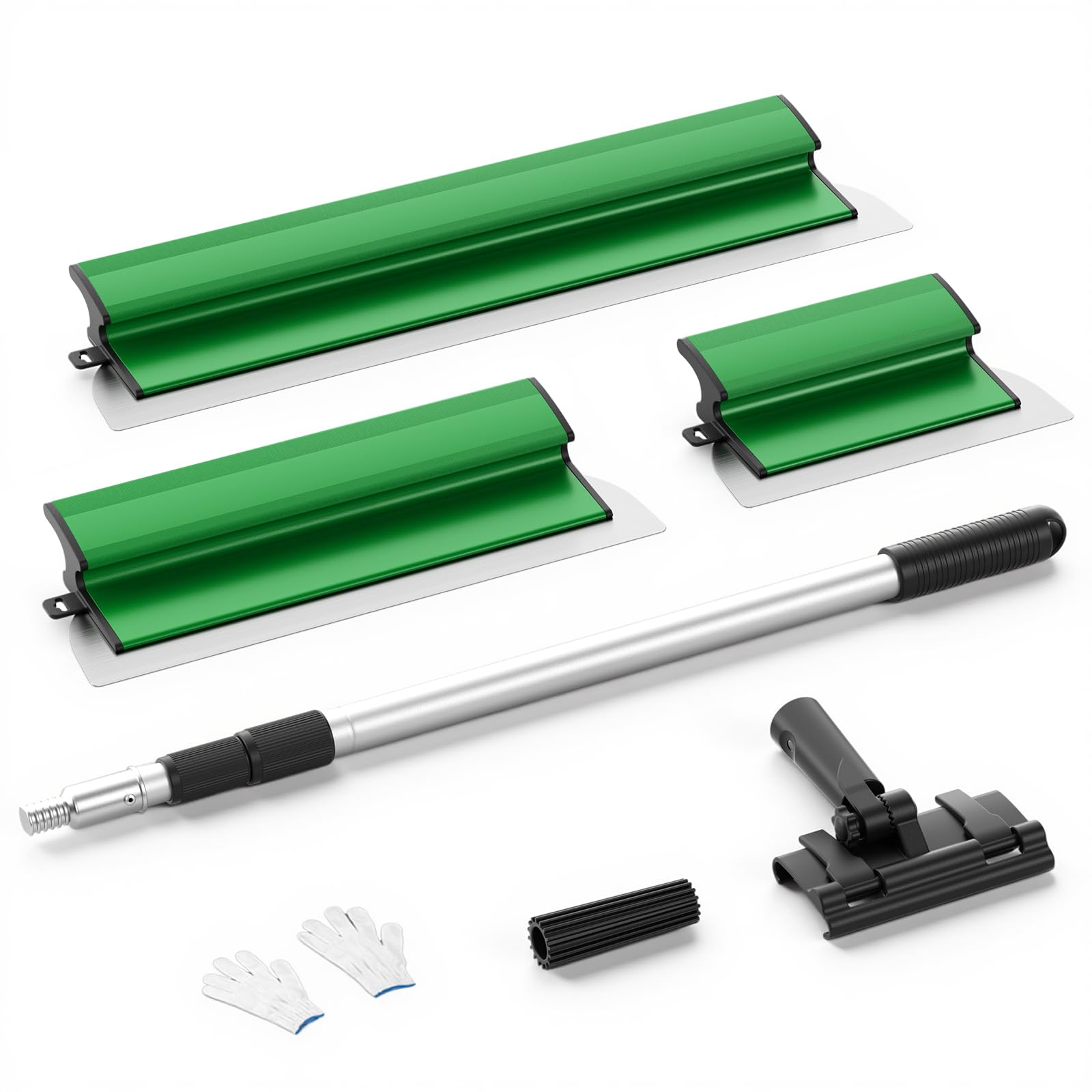 Emplastecer Spatula Set, Stainless Steel Plasterboard Set (25 cm, 40 cm, 60 cm), Extension Handle from 76 cm to 160 cm, Telescopic Rod for Plastering Walls and Ceilings