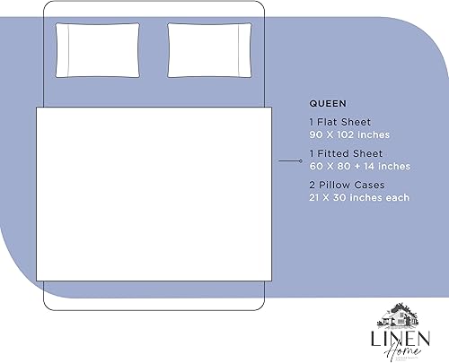 Miniatura 6 de Linen Home Juego de 4 sábanas de percal de 100 % algodón, tamaño Queen, color azul oscuro, bolsillo profundo, 1 sábana encimera, 1 sábana bajera de