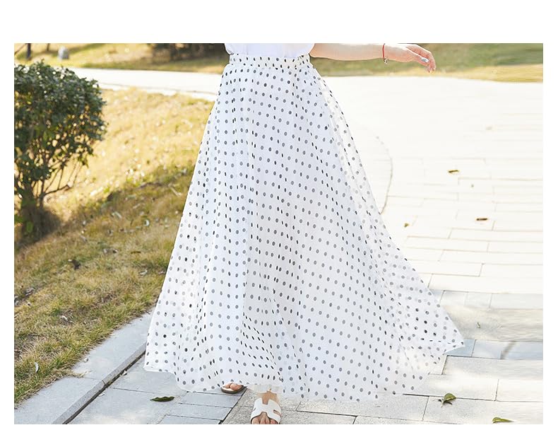Wuitrie Polka Dot Maxi Skirt for Women 2025 Summer Casual Fashion Bohemian Big Hem Long Skirts3