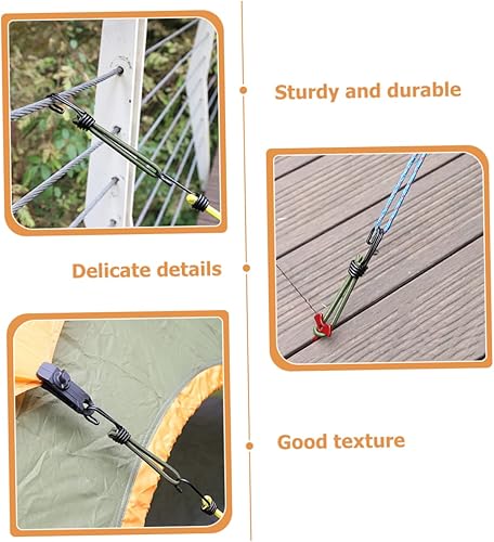 Miniatura 5 de YARNOW 16 ganchos elásticos para tienda de campaña, ganchos para colgar equipo de campamento, clips de lona, accesorios de campamento, lona de tela