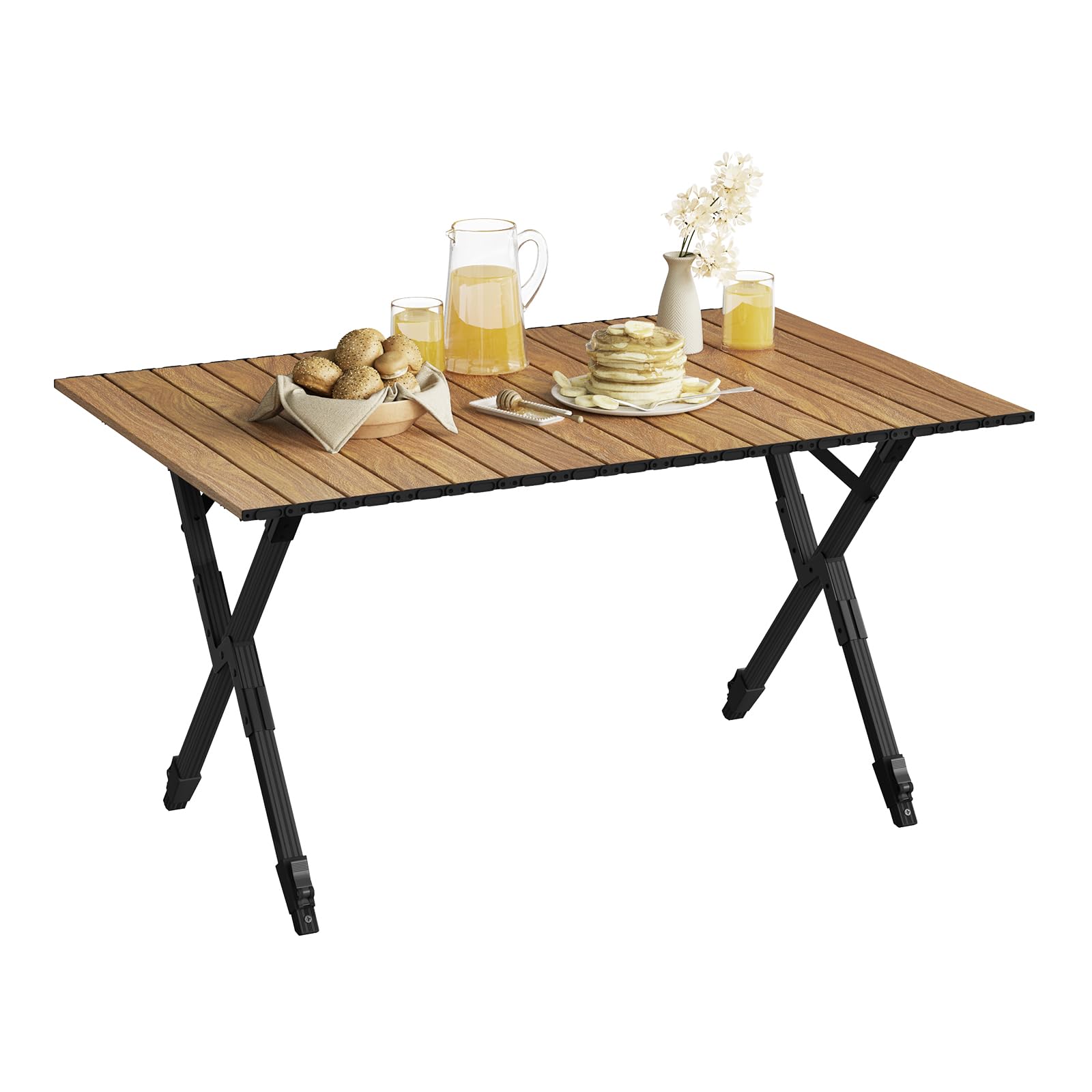 WOLTU Campingtisch klappbar, Alu Klapptisch leicht tragbar, Gartentisch klein, Picknicktisch höhenverstellbar, mit Aufbewahrungstasche, 50 kg belastbar, Tisch Balkon Garten, in Holzoptik