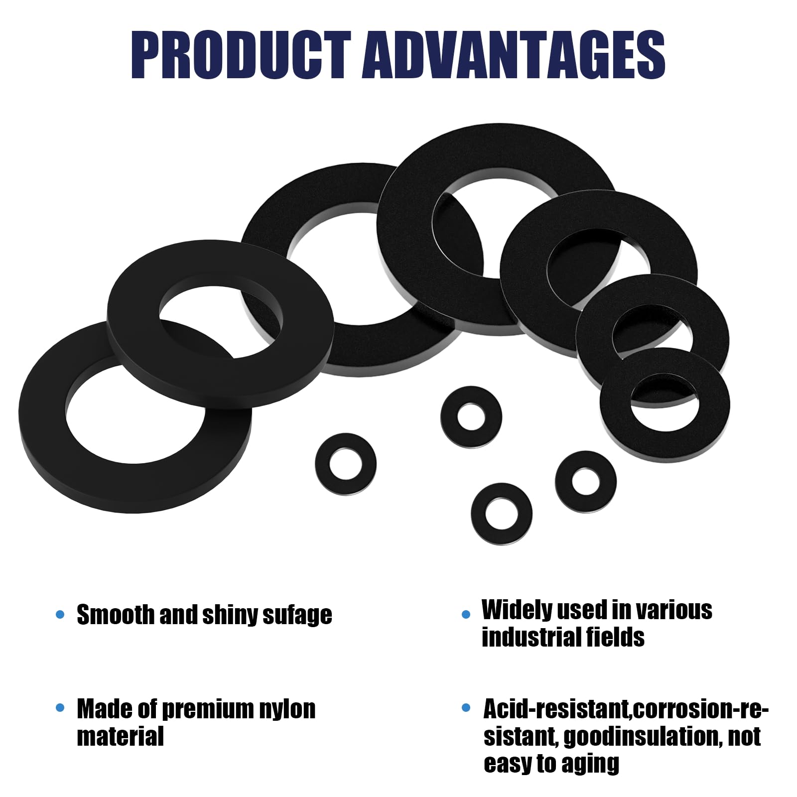 900pc Flat Washer Kit - M2-M12 Nylon Washers -3