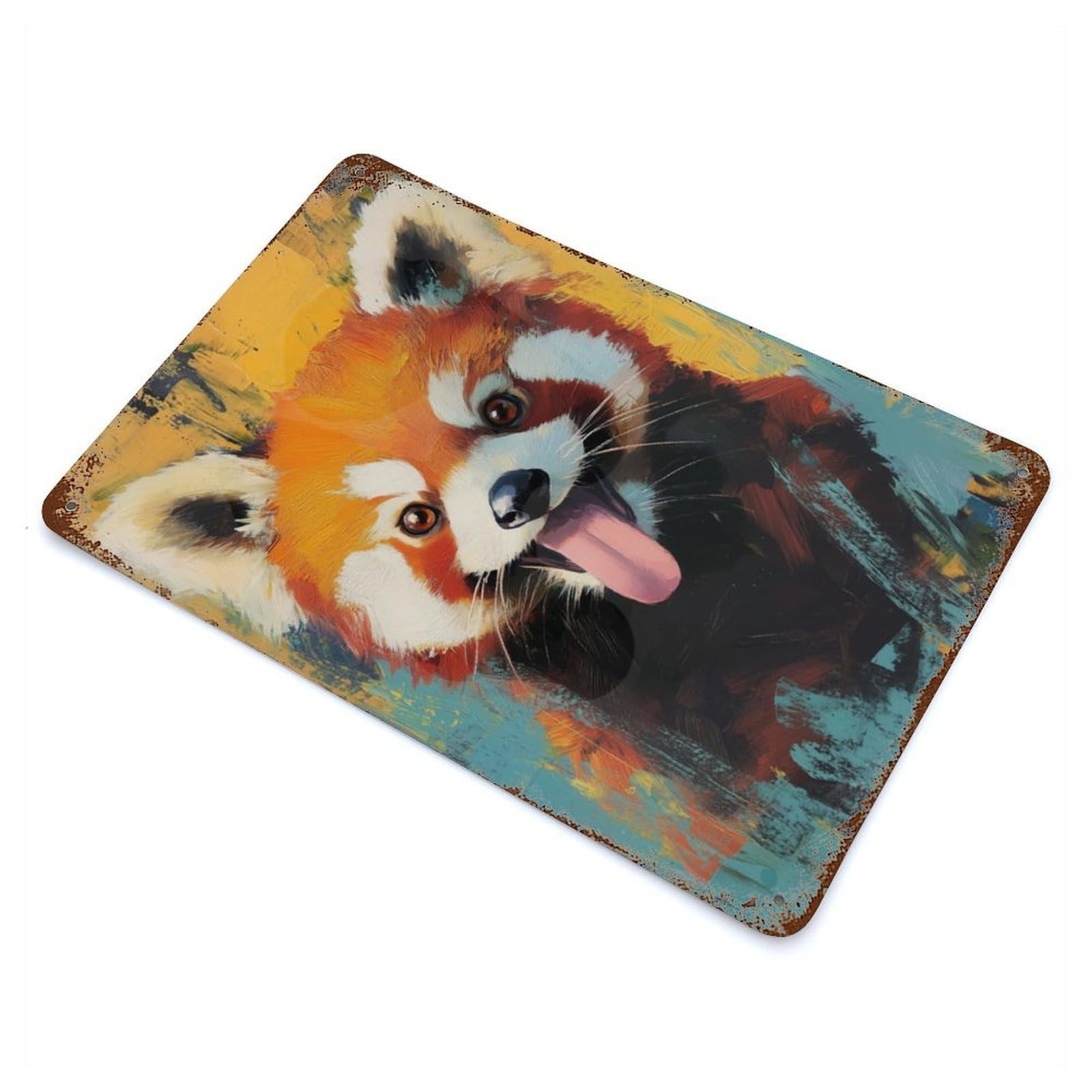 Funny Red Panda Smiling 11.8"x7.9" Rusty Metal Tin Sign, Shabby Chic Decor for Bistro, Counter And Cafe Decor