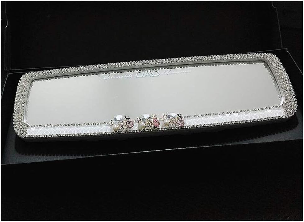Siyibb Car Rear View Mirror Crystal Diamond Car Interior Rearview Mirror Decoration - White