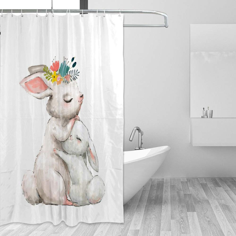 Rideau de douche lièvre maman pour une salle de bain cocooning