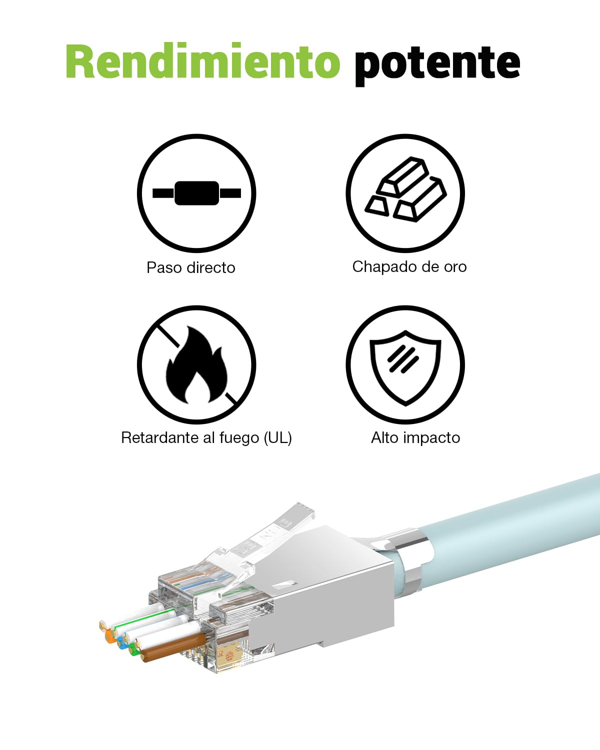 30 Unidades RJ45 Conector CAT 7 Pass Through, 10Gbps/600MHz, Dorado Conectores RJ45 CAT7 CAT6A, Conector LAN POE Para Cable de Instalación, Blindado Con Ayuda de Enhebrado y Protección