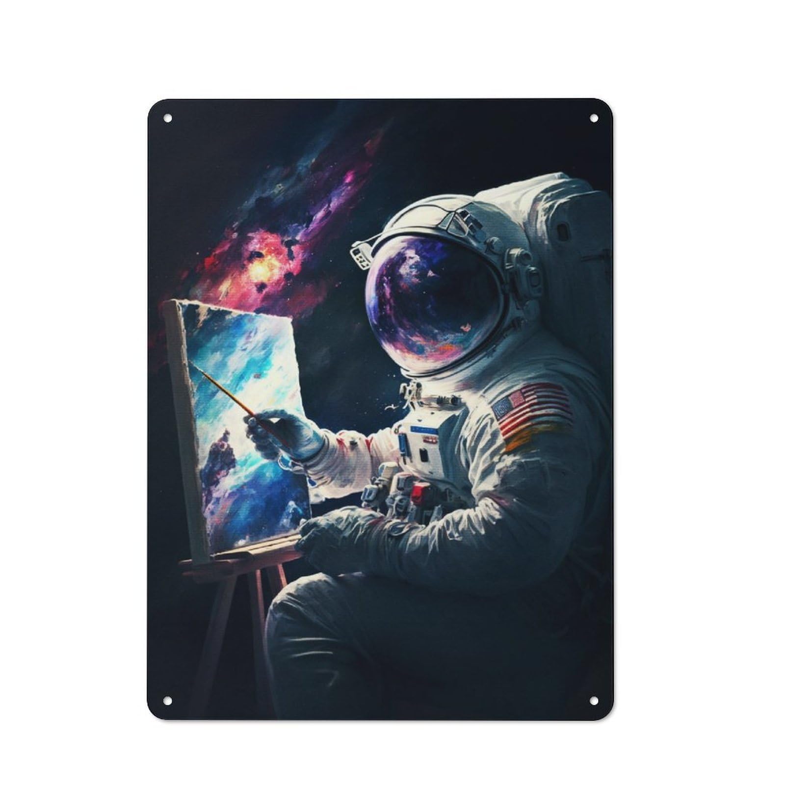 Junmoney Astronaut Holding Brush Tin Wall Plaque 40X30cm With For Pub Or Café, Suited To Pub Decor Enthusiasts, For Retro Home Interiors