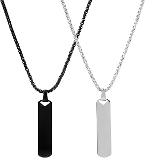 Qiroko Urban Tag Collection | Stainless Steel Pendant Chain Necklace For Men And Boys | Silver and Black Colour | Annivers... Price In India