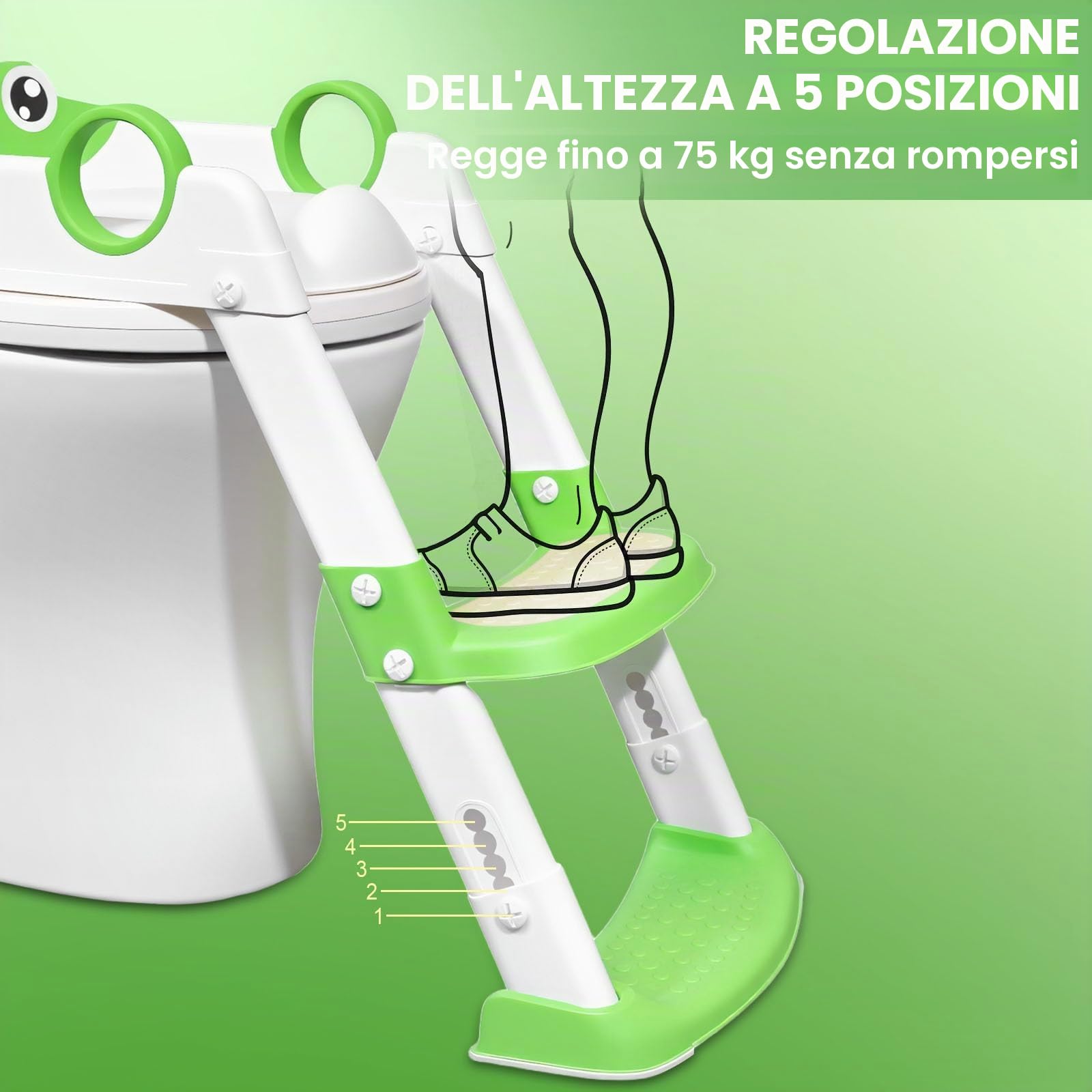 Riduttore WC Bambini,Sedile Wc per Bambini,Scaletta Wc per Bambini Pieghevole,Pieghevole Regolabile in Altezza, con PVC Morbida Seduta Imbottita, pedana antiscivolo anti-spruzzo,per V,U,O