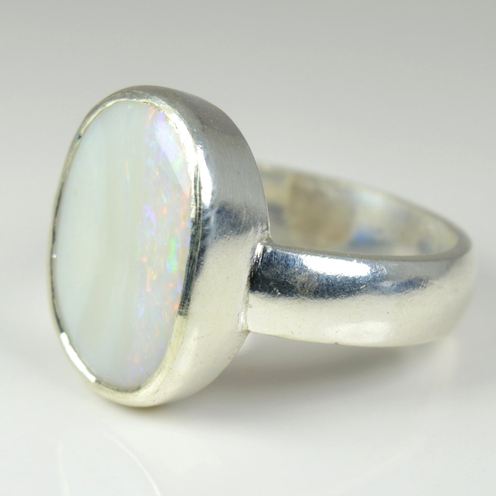 55Carat Unisex NA plata de ley talla ovalada blanco ópalo