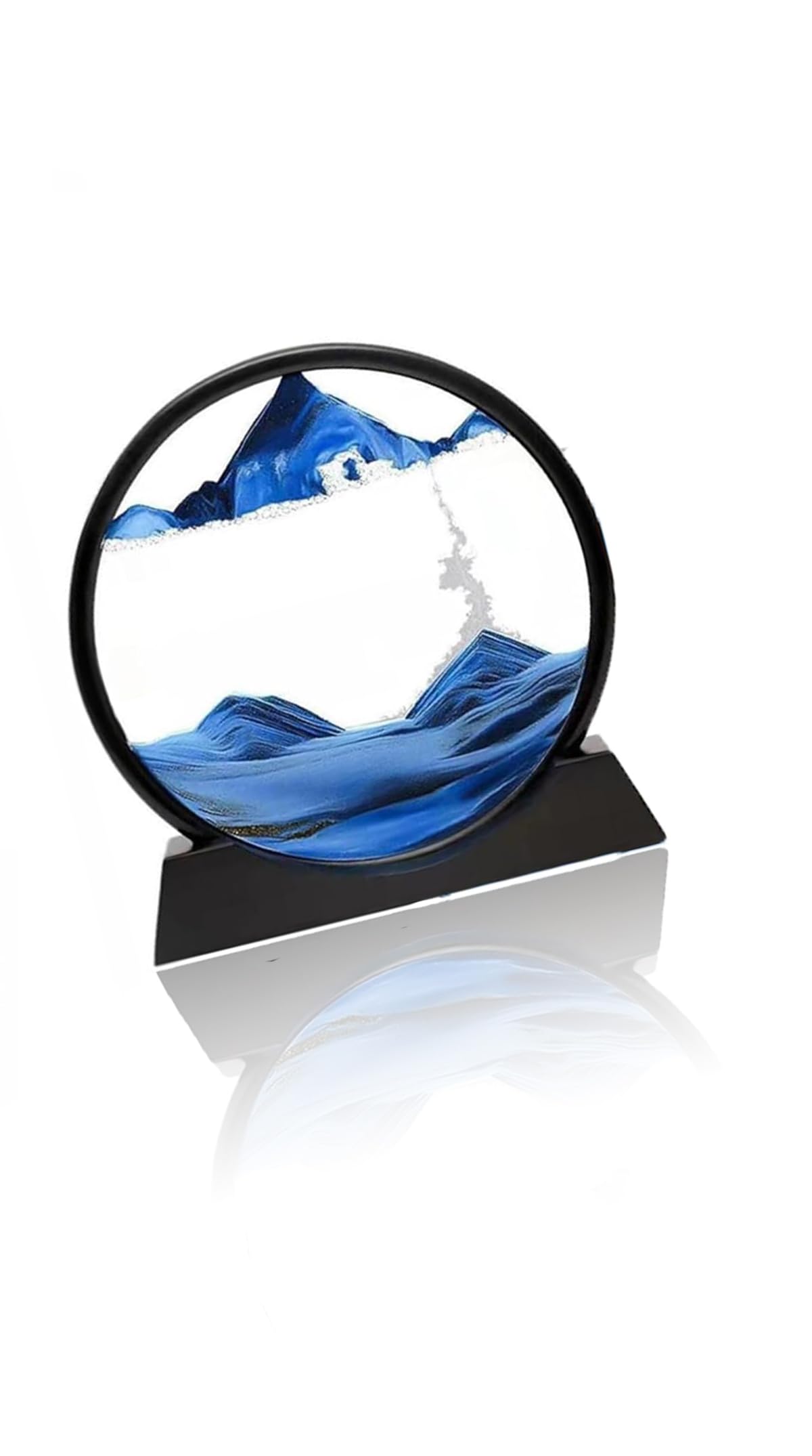 7-inch 3D Moving Sand Art Picture, Deep Sea Blue Sandscape with Round Frame, Motion Display for Relaxing Home & Office Décor, Desktop Flowing Sand Timer