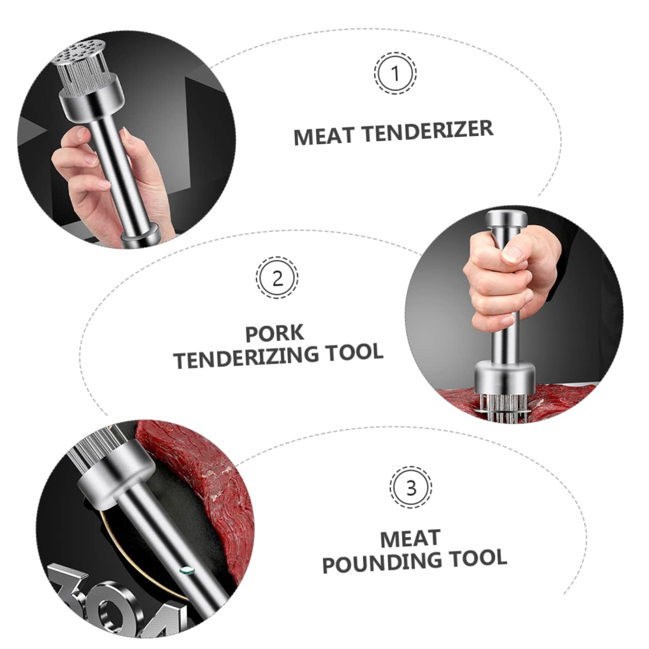 OKUMEYR 1Pc Stainless Steel Meat Tenderizer Tool Pork Pounder for Poultry Stainless Steel Design for Effortless Meat Preparation