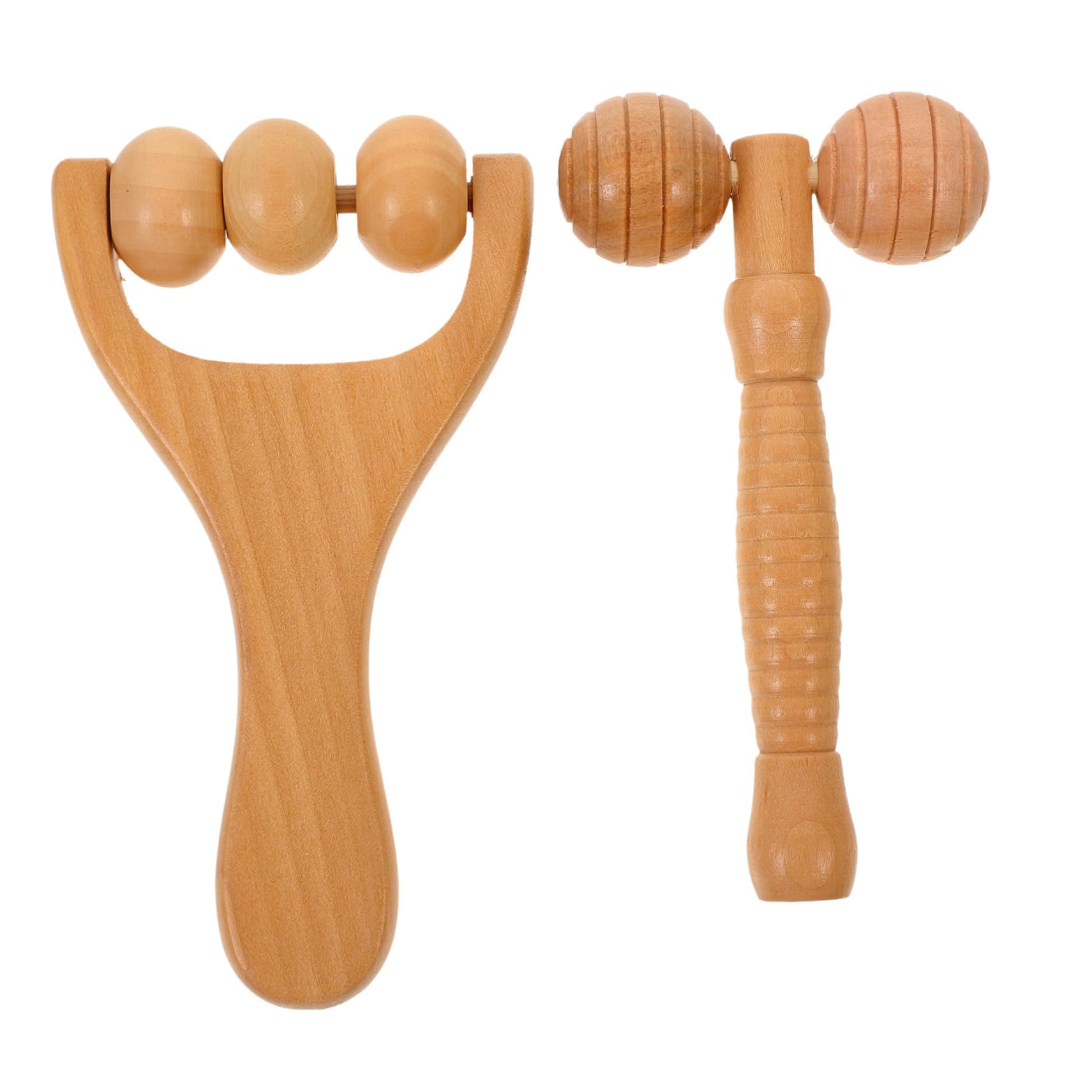 Mikinona Wooden Face Roller Massager 2-piece Set for Foot Shoulder and Neck Relief