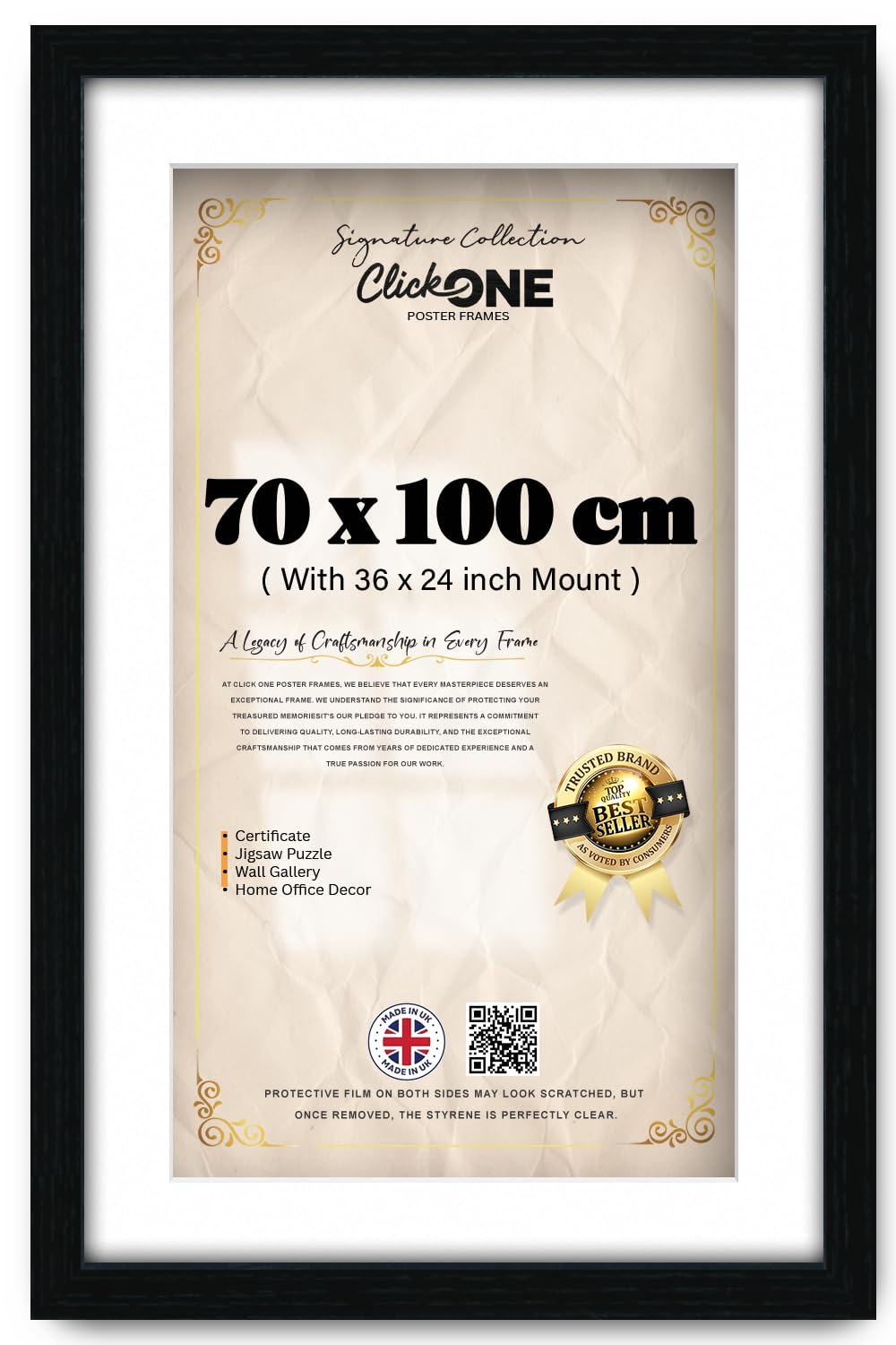 Click One Black Poster Frame 40 X 28 Inch With 91.44 X 60.96 Cm White Mount For Displaying Art And Photos In Landscape Or Portrait Orientation For Living Room Or Office Sleek Wall Mount Hardware