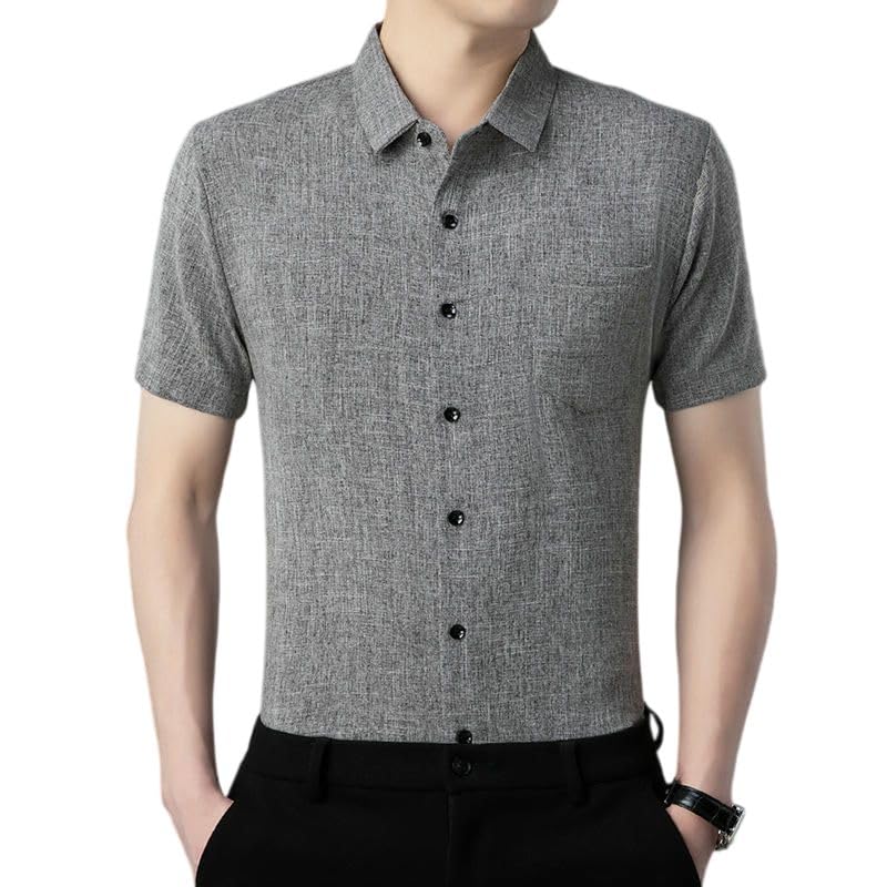 Chemise manches courtes homme en coton et lin uni USTZFTBCL