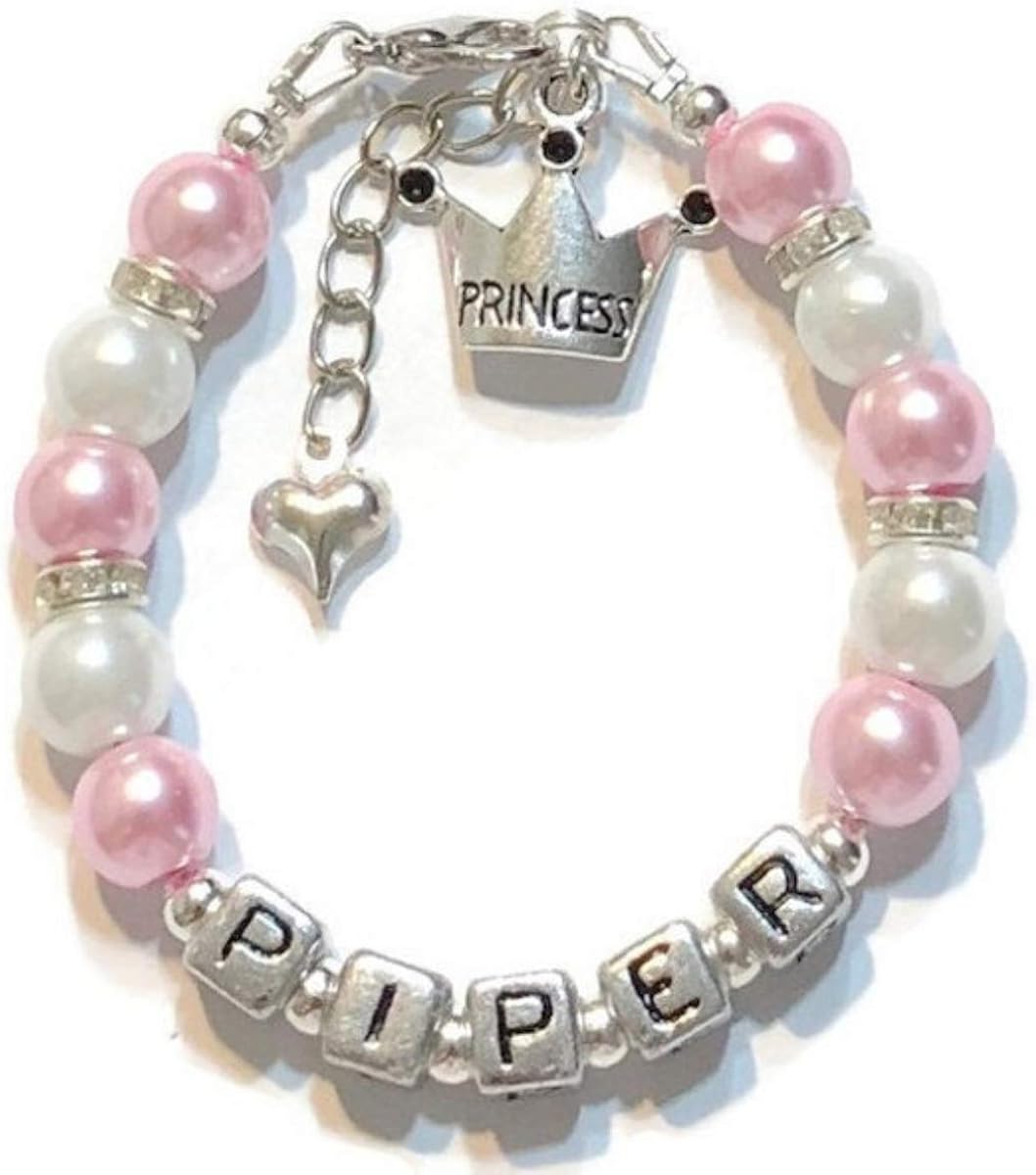 Personalized Princess Charm Girl's Bracelet-Beaded Name Bracelet-Birthday/Christmas/Easter/Valentine/New Baby Gift (Aquamarine): Clothing, Shoes & Jewelry