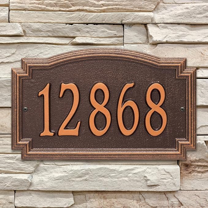 Whitehall Barcelos 3343AC Personalized Cast Metal Address Plaque Custom House Number Sign with One Line in Antique Copper Color 14 X 8.5