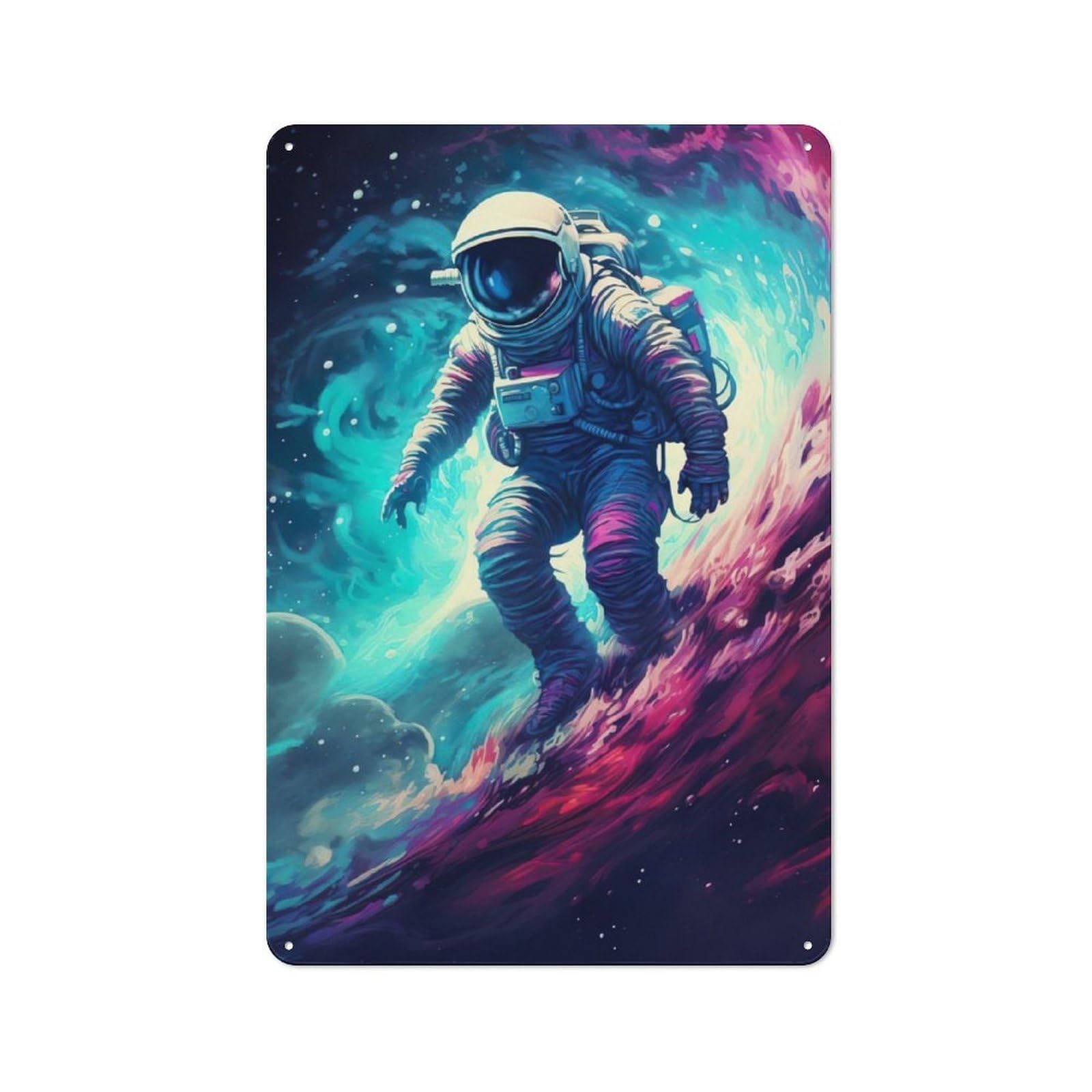 Junmoney Astronaut In Space Surfer Retro Tin Wall Plaque 30X20cm For Man Cave Or Games Room, A Decorative Christmas Gift For Man Cave Decor Fans